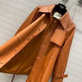 New autumn and winter long belt leather windbreaker 100% baby sheepskin