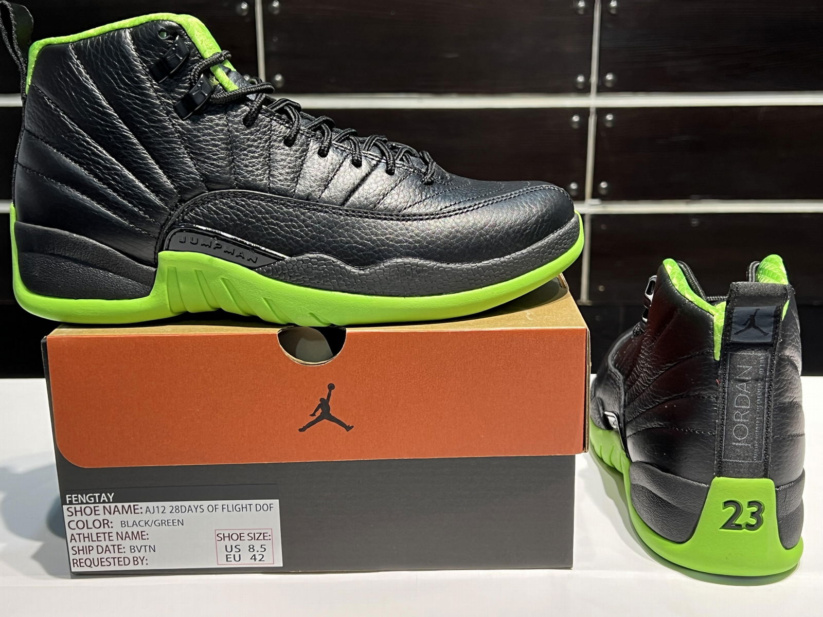 Air Jordan 12 Black and Green High Top basketball Shoes Sneakers 4