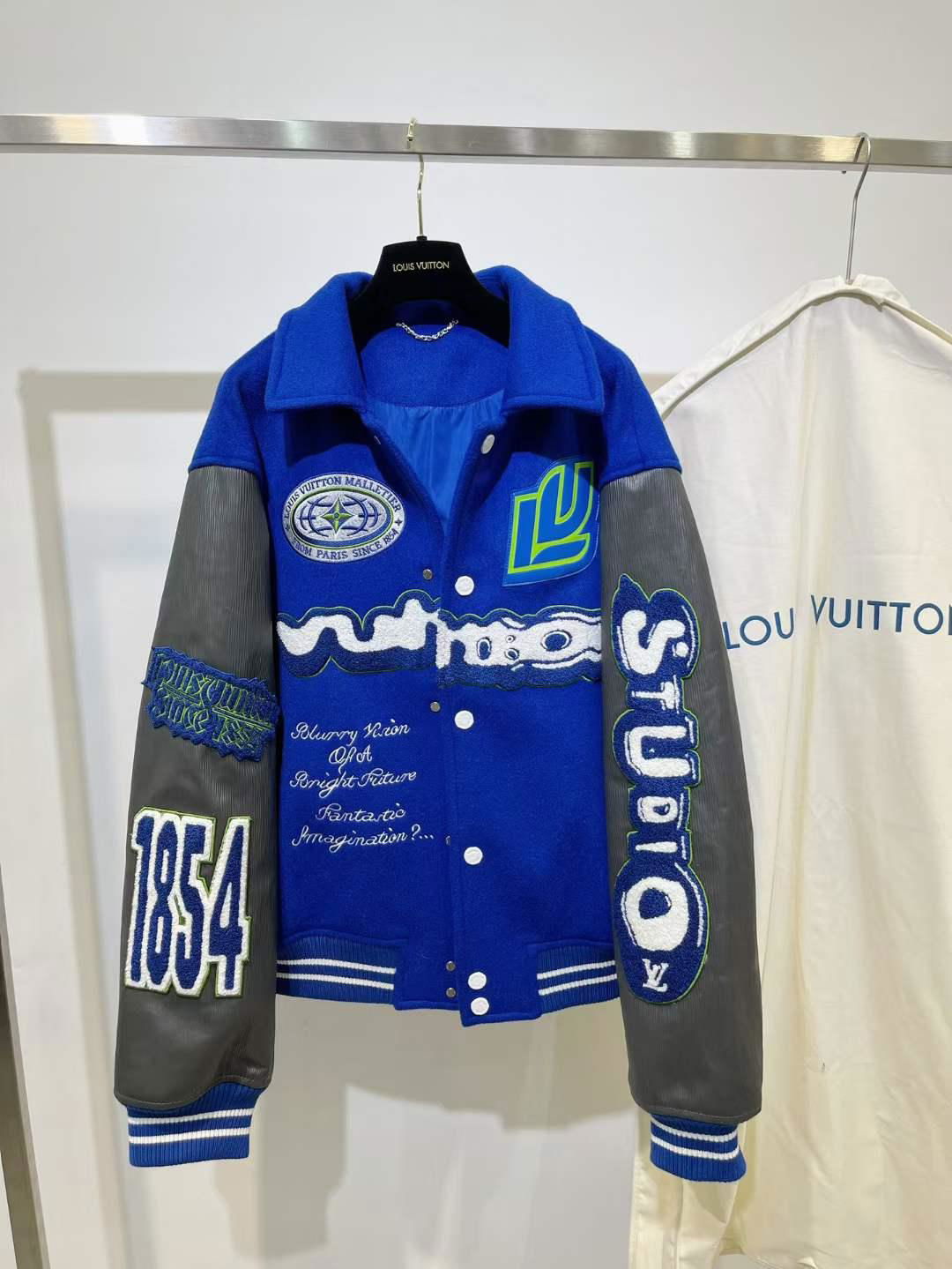     arth uniform LV2023 ss Klein Blue mixed leather bomber jacket