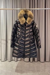 Monc*2024 Fall/Winter new women's hooded waist long fur collar down jacket women