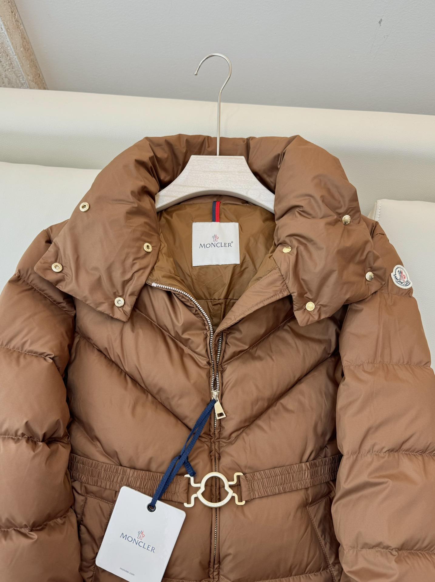 moncl* Waist slimming long 90% white goose down jacket coffee black 4