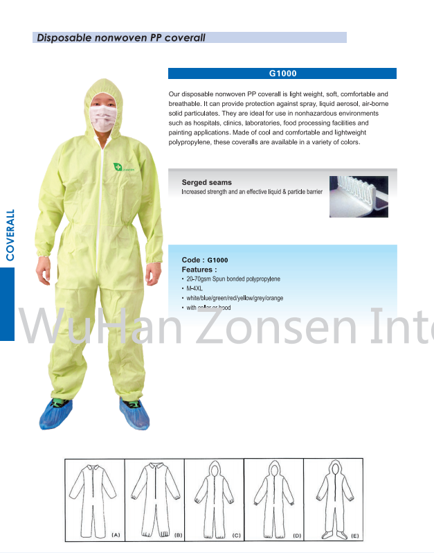 Disposable Nonwoven PP coverall G1000 OEM (China Manufacturer