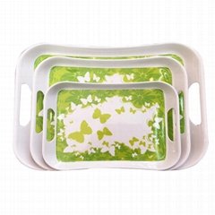 Plastic melamine dinnerware handle food serving trays set of 3