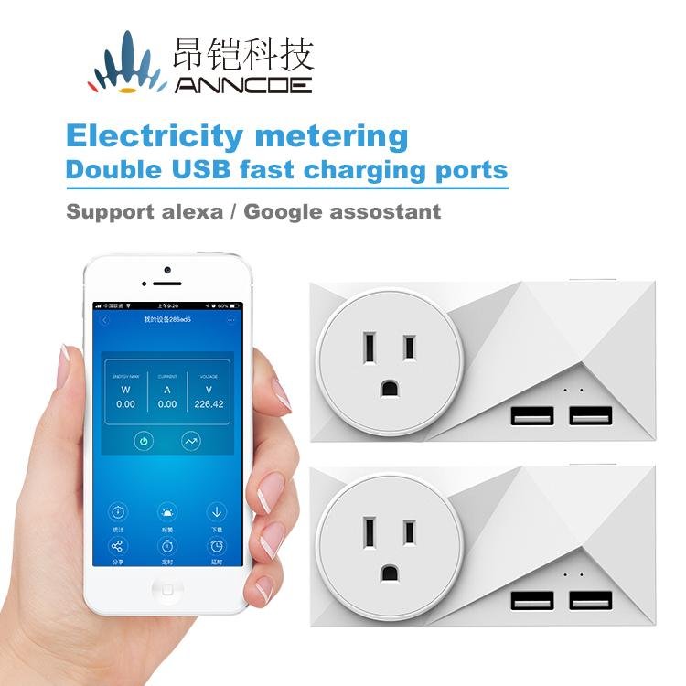 White US wifi socket plug with energy monitoring and voice control 2