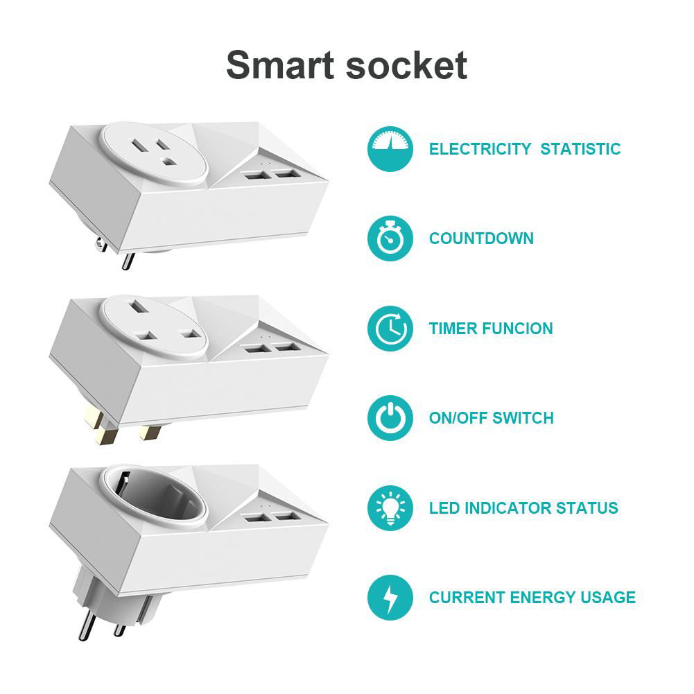 White US wifi socket plug with energy monitoring and voice control 4