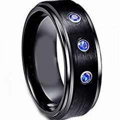 Black Tungsten Carbide Wedding Band Ring With Cubic Zirconia