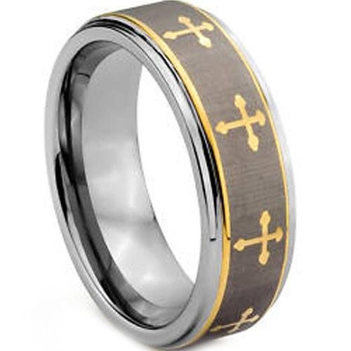 Tungsten Carbide Cross Wedding Band Ring