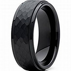 Black Tungsten Carbide Hammered Wedding Band Ring