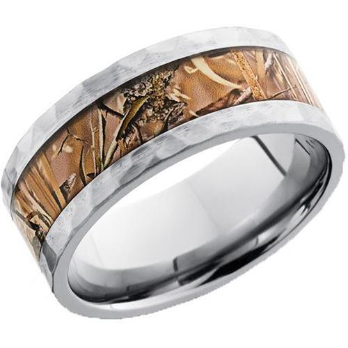 Tungsten Carbide Hammered Camo Wedding Band Ring