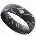 Black Tungsten Carbide Damascus Wedding Band Ring With Cubic Zirconia