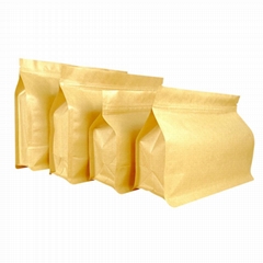 Kraft paper flat bottom box pouch with zipper and valve for food packaging bag