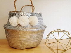 NATURAL ROUND SEAGRASS BELLY BASKET WITH