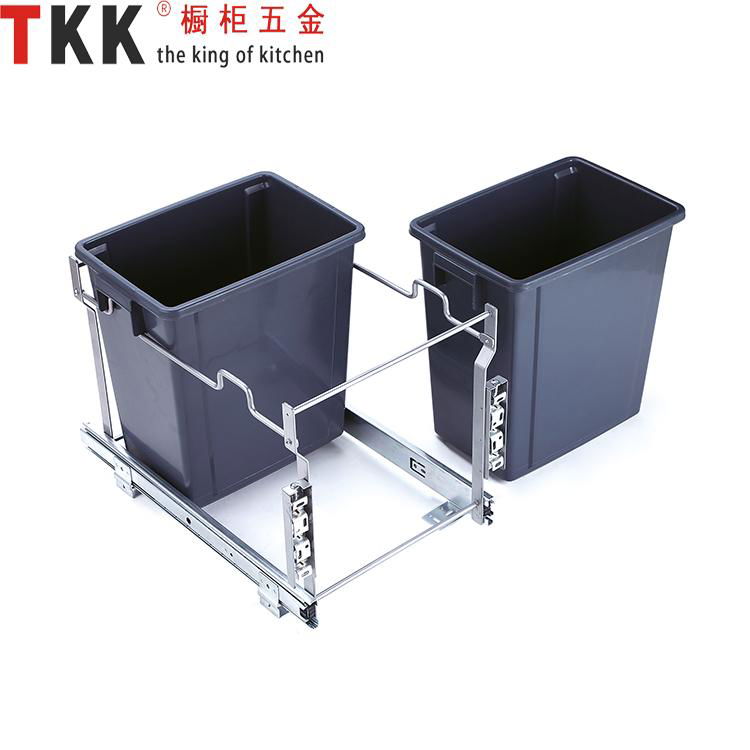 Double built-in kitchen cabinet waste bin