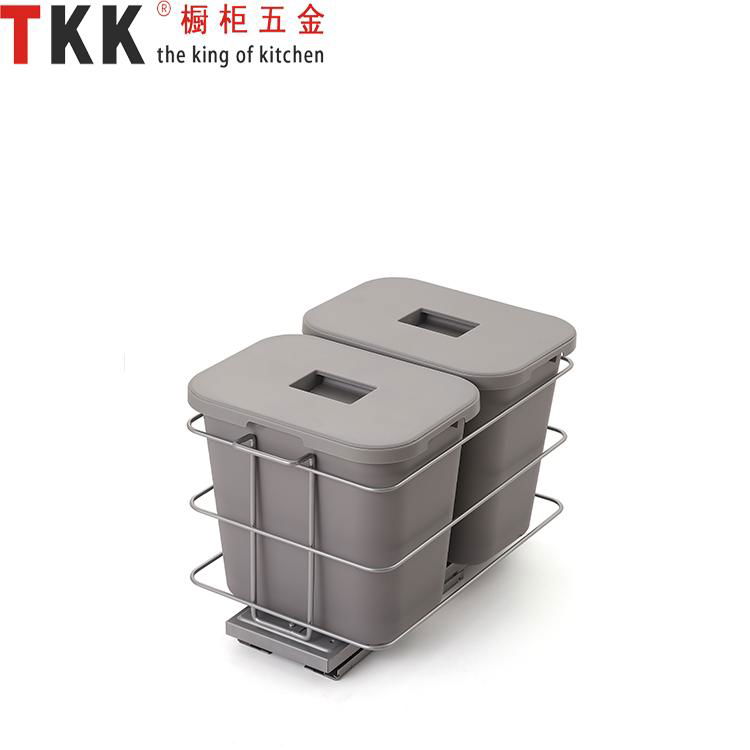 Double built-in kitchen cabinet waste bin 2