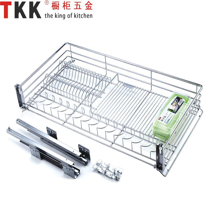 Soft-stop slide stainless three-side kitchen storage wire basket