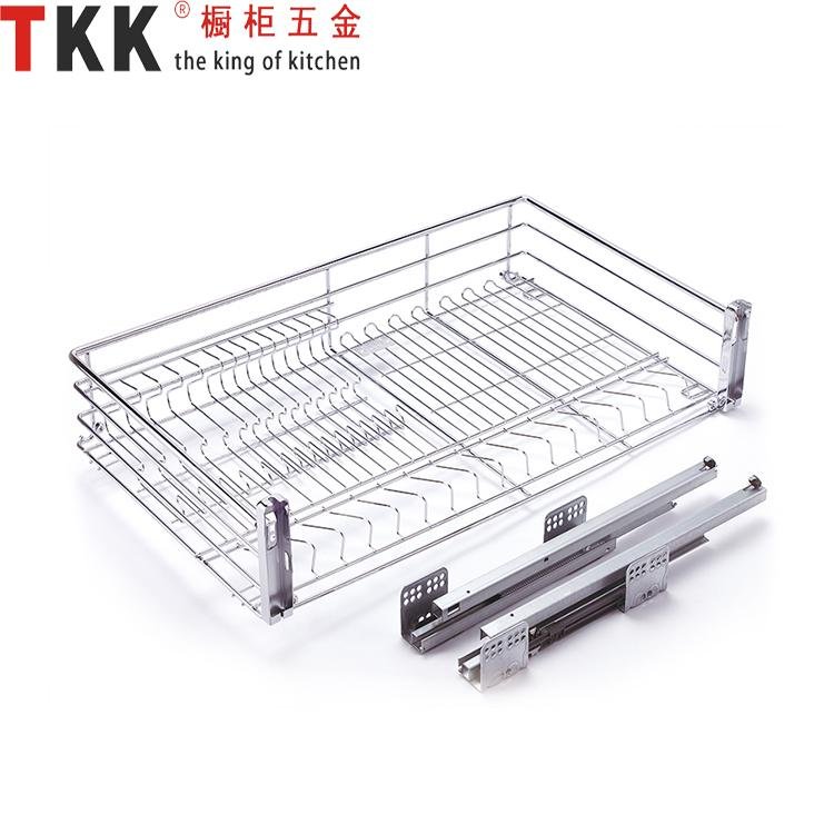 Soft-stop slide stainless three-side kitchen storage wire basket 3