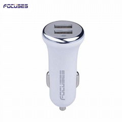 Focuses premium 5V 2.1A ODM Silver Round Circle Dual USB Car Charger