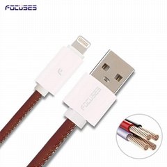 FOCUSES Premium 3.28ft Leather Quick Charging Cable For IPhone