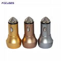 Focuses 5V Aluminium Alloy Metal Shell Dual USB Car Charger With Safety Hammer