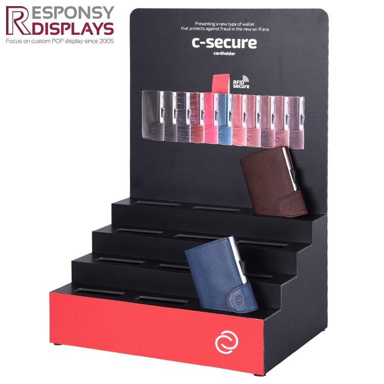 Custom Made Step-Shaped Counter PVC Wallet Display Stand with Slot 3
