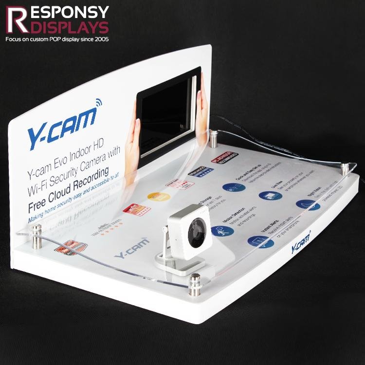 Counter Top Acrylic CCTV Security Surveillance Camera Display Stand with Video P