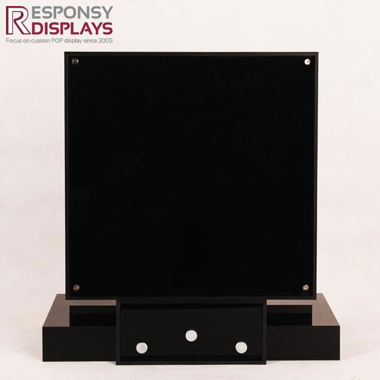  Customized Beautiful Counter Top Black Acrylic Perfume Display Stand with Golde 4