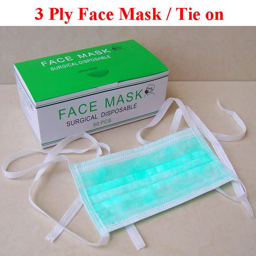 Surgical Medical Face Mask Tie On High Filtration Cap Blue Color 3 Ply 3