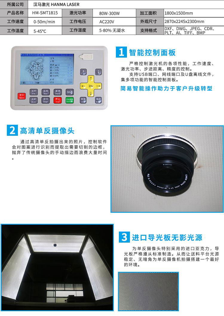 全景摄像定位激光切割机HM SMT1815 运动服蕾丝裁片 5