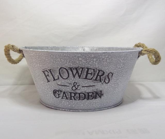 antiqued iron metal flower pot