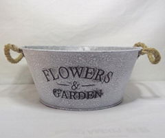 antiqued iron metal flower pot