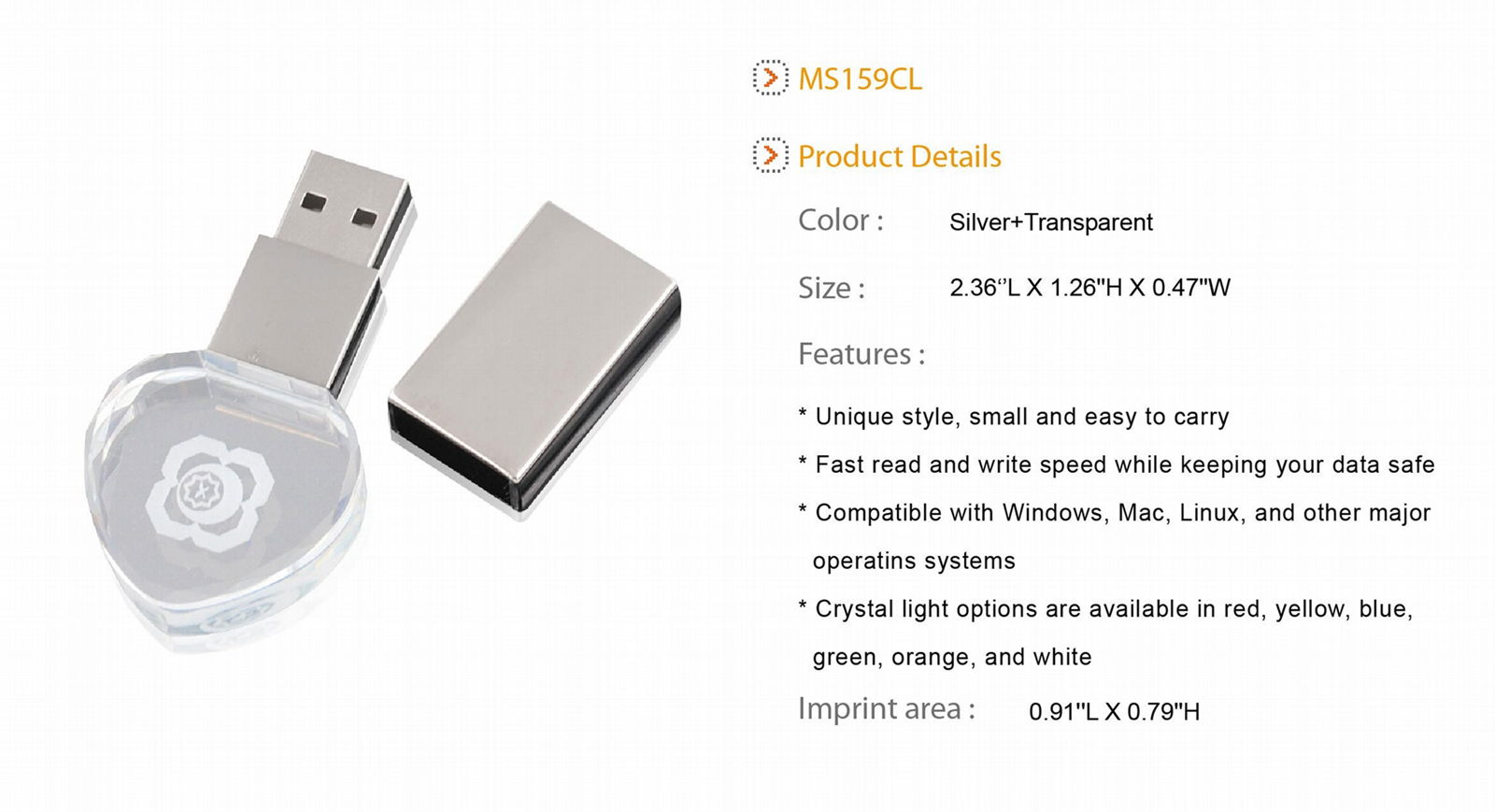 USB 2.0 LED Light Flash Drive Crystal Transparent Glass Pen Drive Memory Stick 5