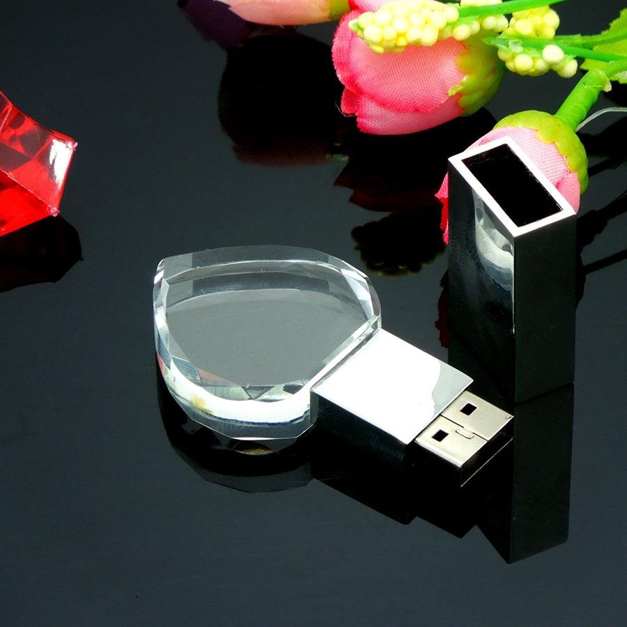 USB 2.0 LED Light Flash Drive Crystal Transparent Glass Pen Drive Memory Stick 4