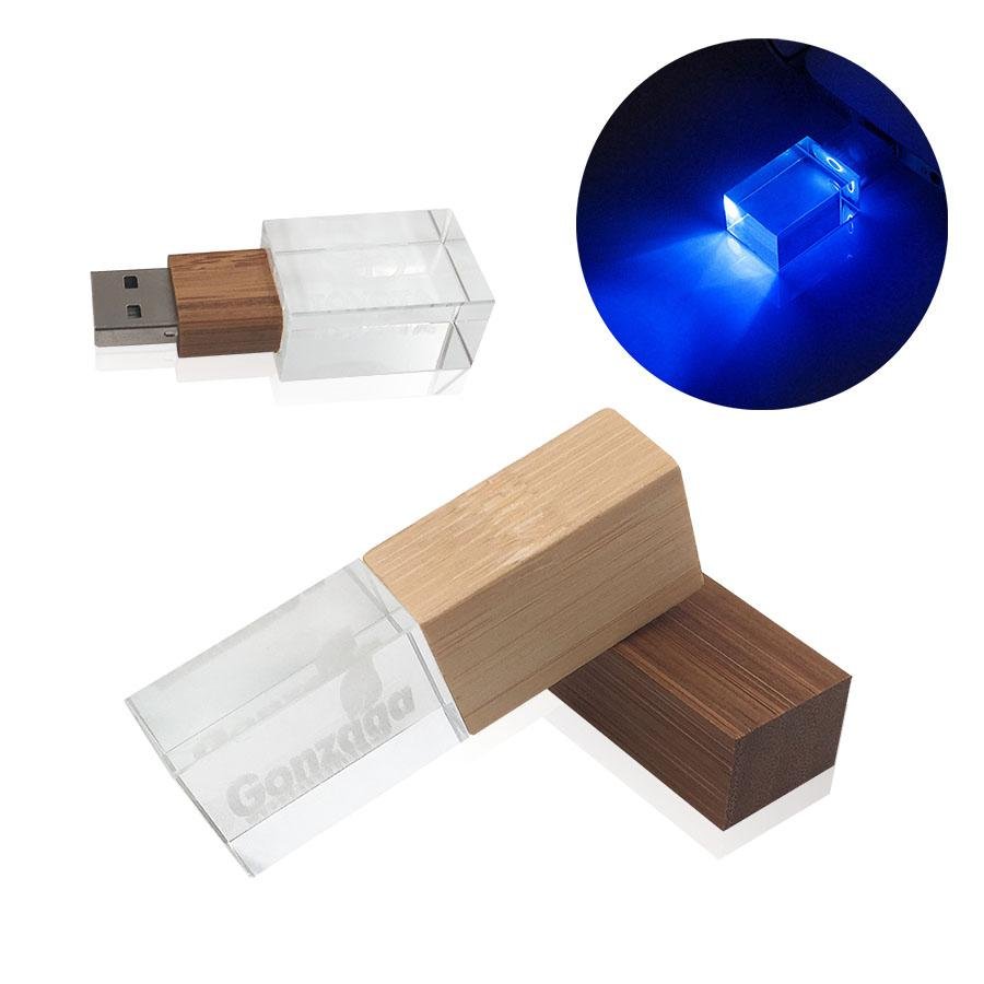 Crystal Bamboo Wooden USB Flash Drive with LED Light  2