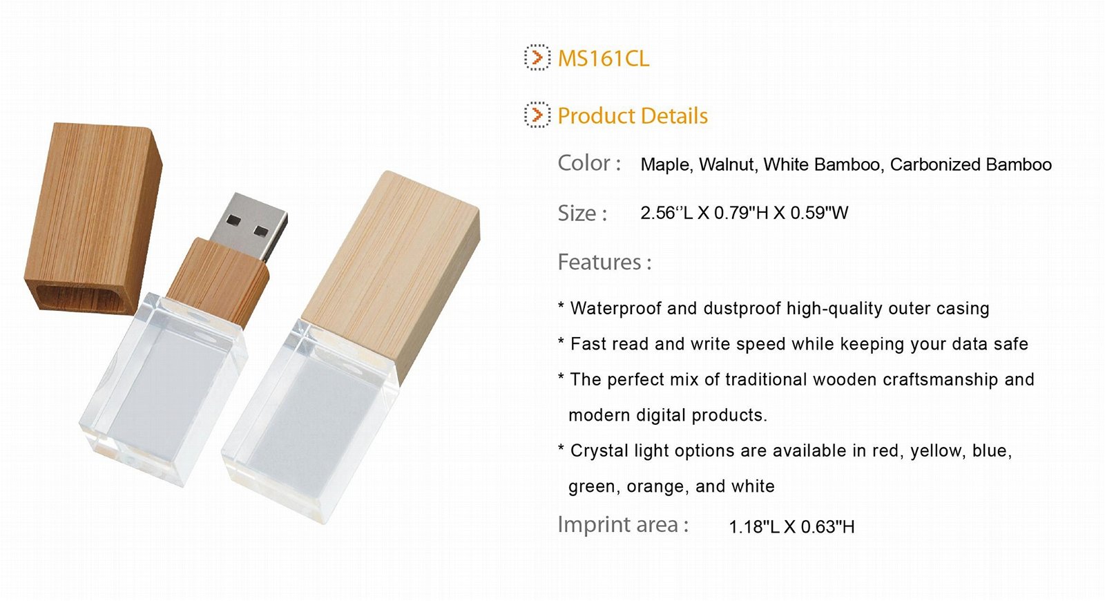 Crystal Bamboo Wooden USB Flash Drive with LED Light  5