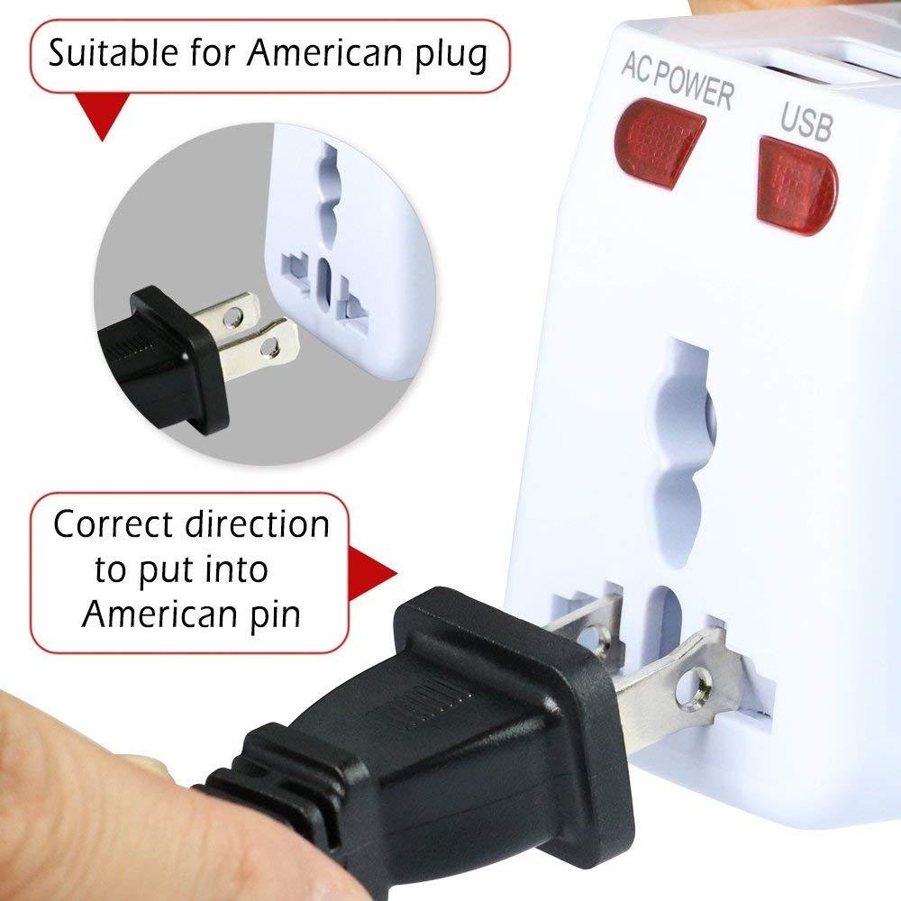 Universal Travel Adapter, World Power Adapter Converters Plug with 2.1A Dual USB 5