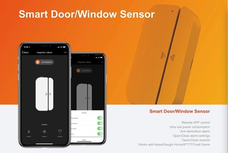 Larkkey Smart Home Alexa Wifi Smart Door/Window Sensor 4