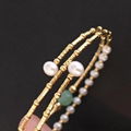 High quality 14k gold filled jade double-deck elastic freshwater pearl bracelet 3