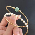 High quality 14k gold filled jade double-deck elastic freshwater pearl bracelet 5