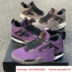 Travis Scott x Air Jordan 4 Purple AJ4 Olive Suede Basketball Shoes 
