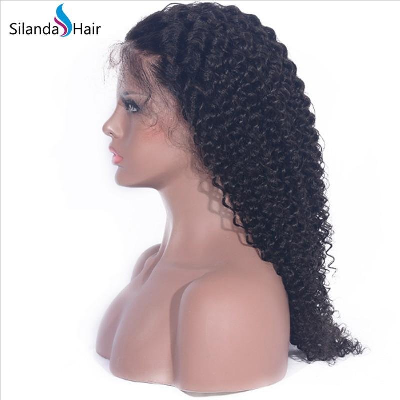 Curly Remy Brazilian Human Hair #1B Handmade Full Lace Wigs 5
