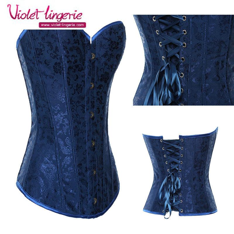 sexy blue embroidery corset back lace up shaper wholesale bustier 2