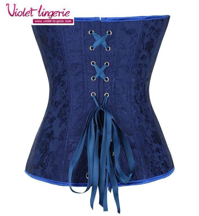 sexy blue embroidery corset back lace up shaper wholesale bustier 3
