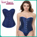 sexy blue embroidery corset back lace up shaper wholesale bustier