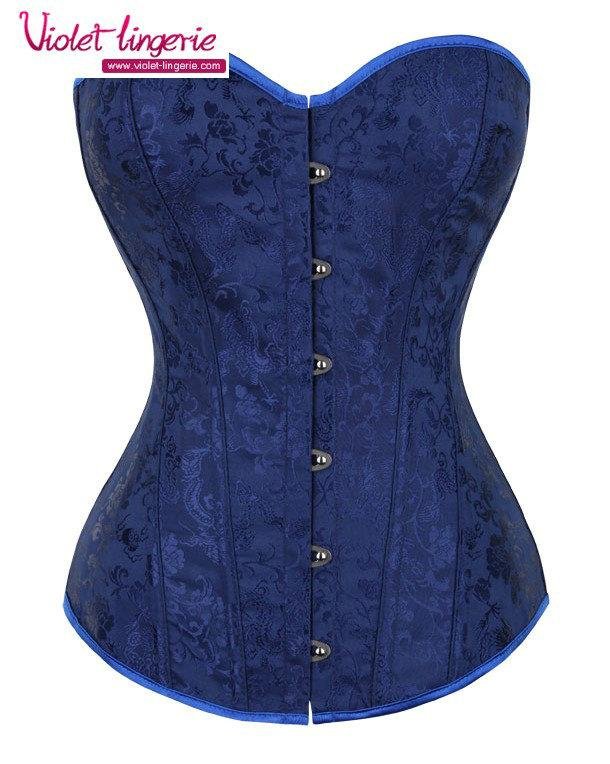 sexy blue embroidery corset back lace up shaper wholesale bustier 5