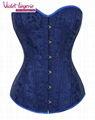 sexy blue embroidery corset back lace up shaper wholesale bustier