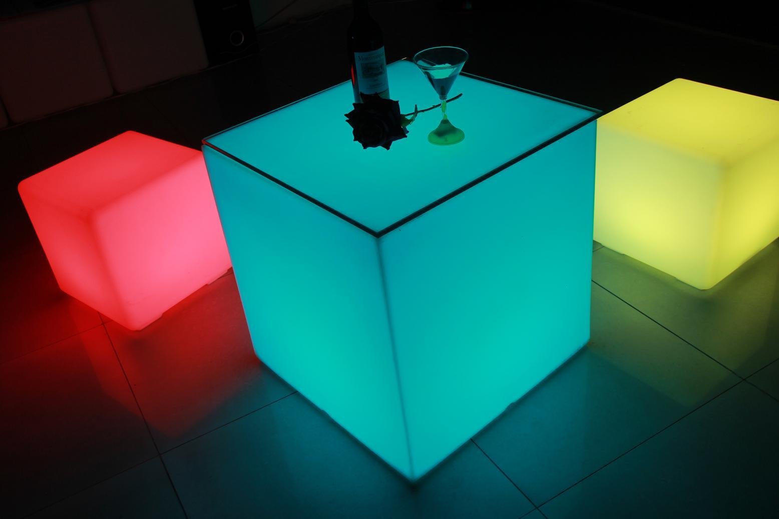 Plastic outdoor led light multi-colors changing cube stool chair 3