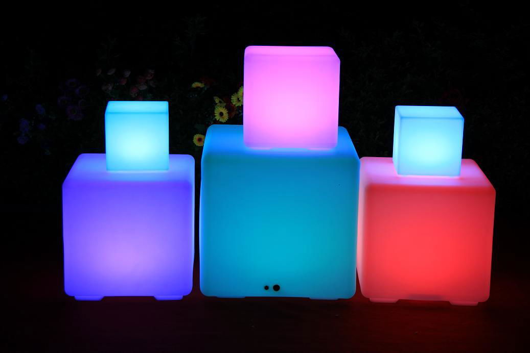 Plastic outdoor led light multi-colors changing cube stool chair 4