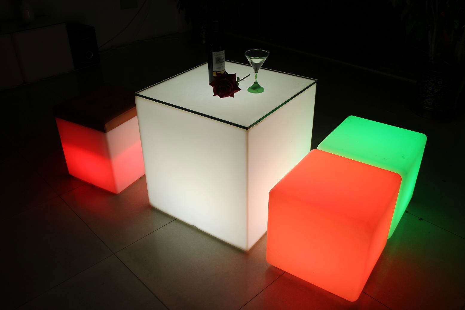 Plastic outdoor led light multi-colors changing cube stool chair 2