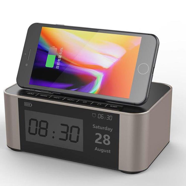 portable sound speaker box with alarm clock for smartphone wireless charging 3