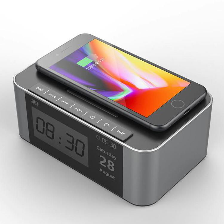 portable sound speaker box with alarm clock for smartphone wireless charging 5